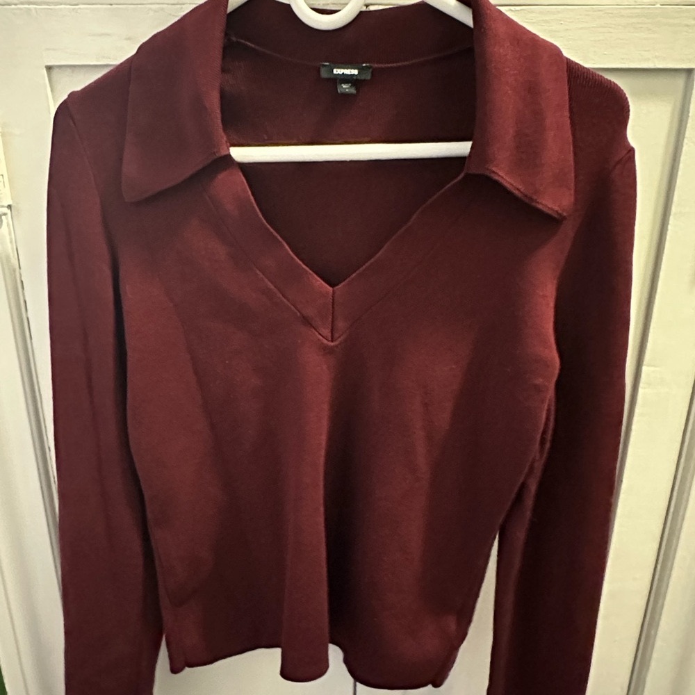 Express V-Neck Burgundy Women's Top